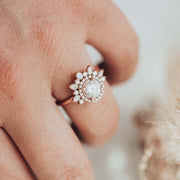 Cluster Marquise & Double Halo Round Moissanite Engagement Ring Bridal Gift Mapple Gems